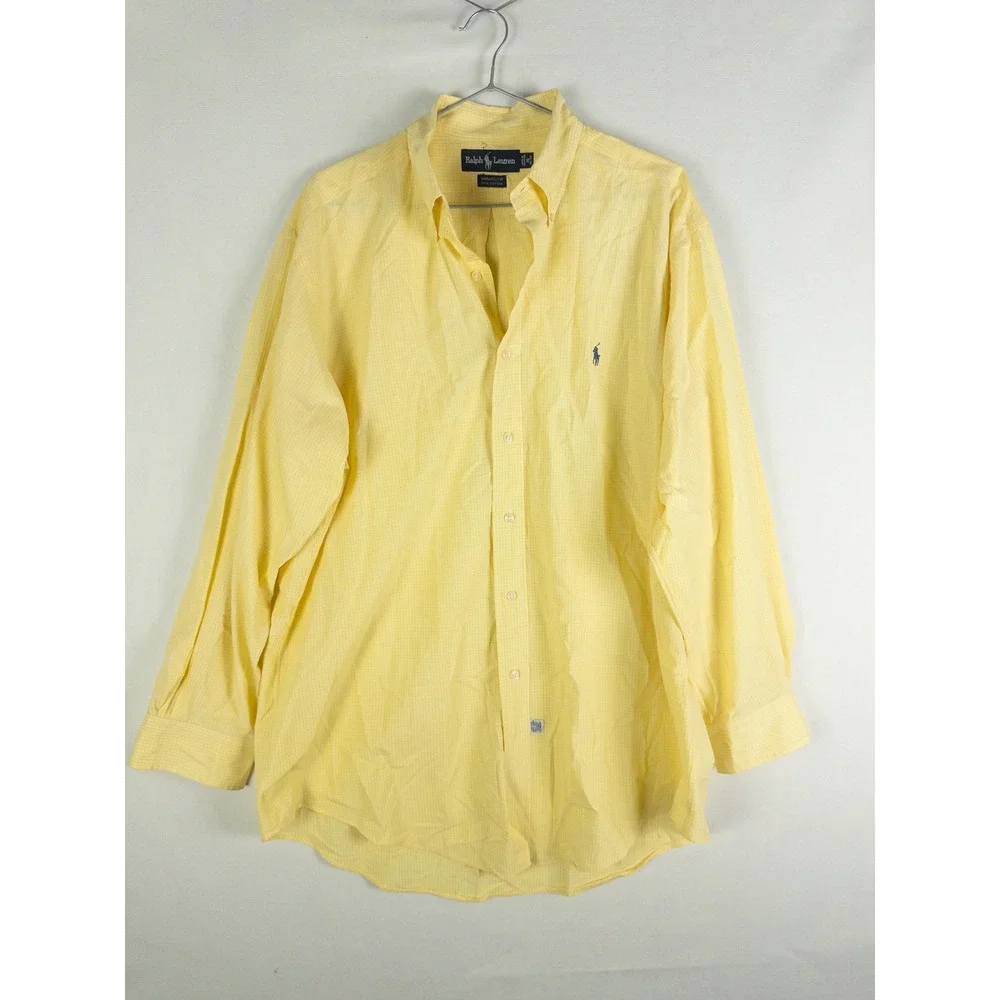 Ralph Lauren Yarmouth Button Down Shirt Mens 16 32/33 Yellow Checkered Preppy Ol